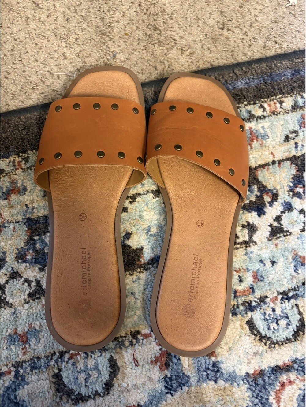 Eric Michael Made In Portugal Carmel Brown Sandal Slides Size 40 (Size 9.5) $118